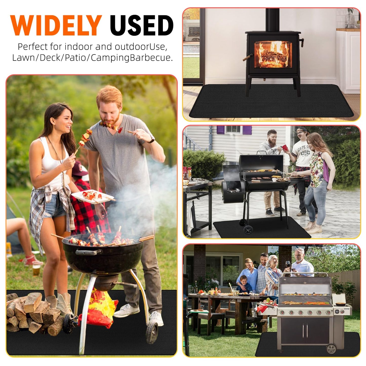 Uewpv 60x40 inch Under Grill Mat for Outdoor BBQ, Extra Large Fireproof Deck Protector Pad, Waterproof Oil-Proof Patio Lawn Mat for Grill, Fireplace & Fire Pit