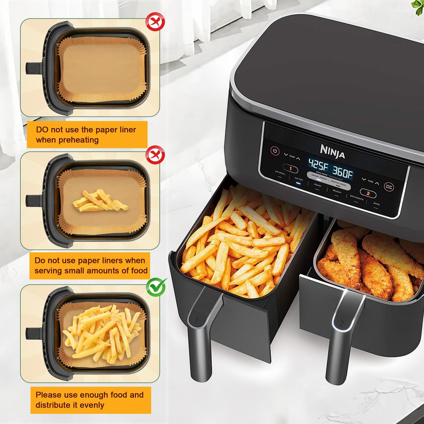 Air Fryer Liners,250PCS AirFryer Liners for Ninja,Foodi Dual Air Fryer DZ201/DZ401,Air Fryer Disposable Paper Liners,Baking Parchment Waterproof Oil Proof (250, 8.1 * 5.5)