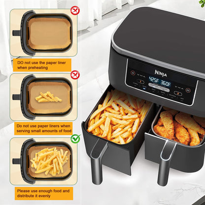 Air Fryer Liners,250PCS AirFryer Liners for Ninja,Foodi Dual Air Fryer DZ201/DZ401,Air Fryer Disposable Paper Liners,Baking Parchment Waterproof Oil Proof (250, 8.1 * 5.5)