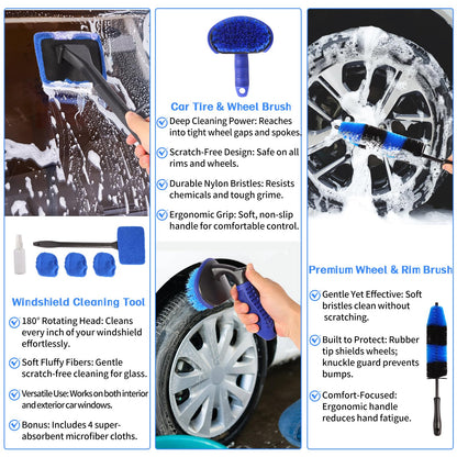 25 Pcs Car Detailing Brush Set No Scratch for Clean Interior or Exterior, Dashboard, Air Vent, Leather Seats, Emblems, Tires, Engine Bay