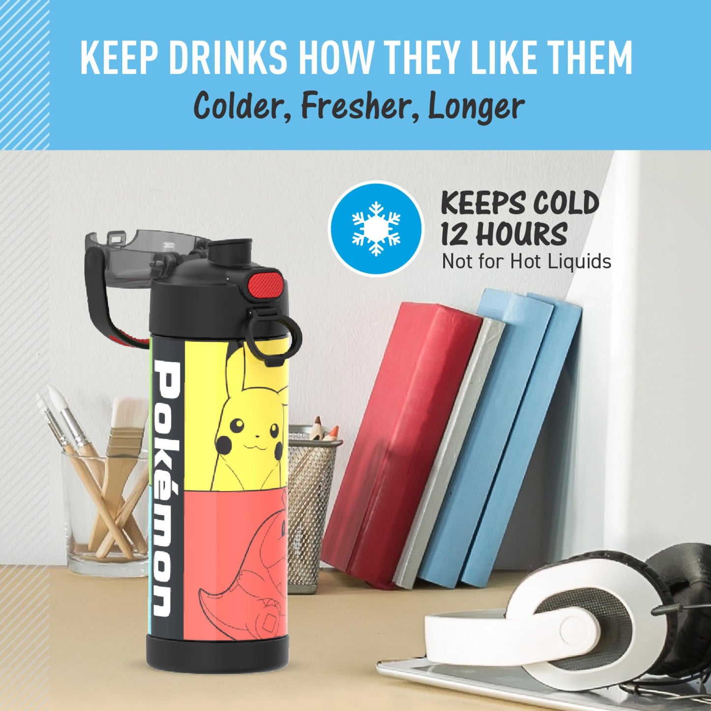 THERMOS FUNTAINER 16 Ounce Stainless Steel Bottle, Pokemon