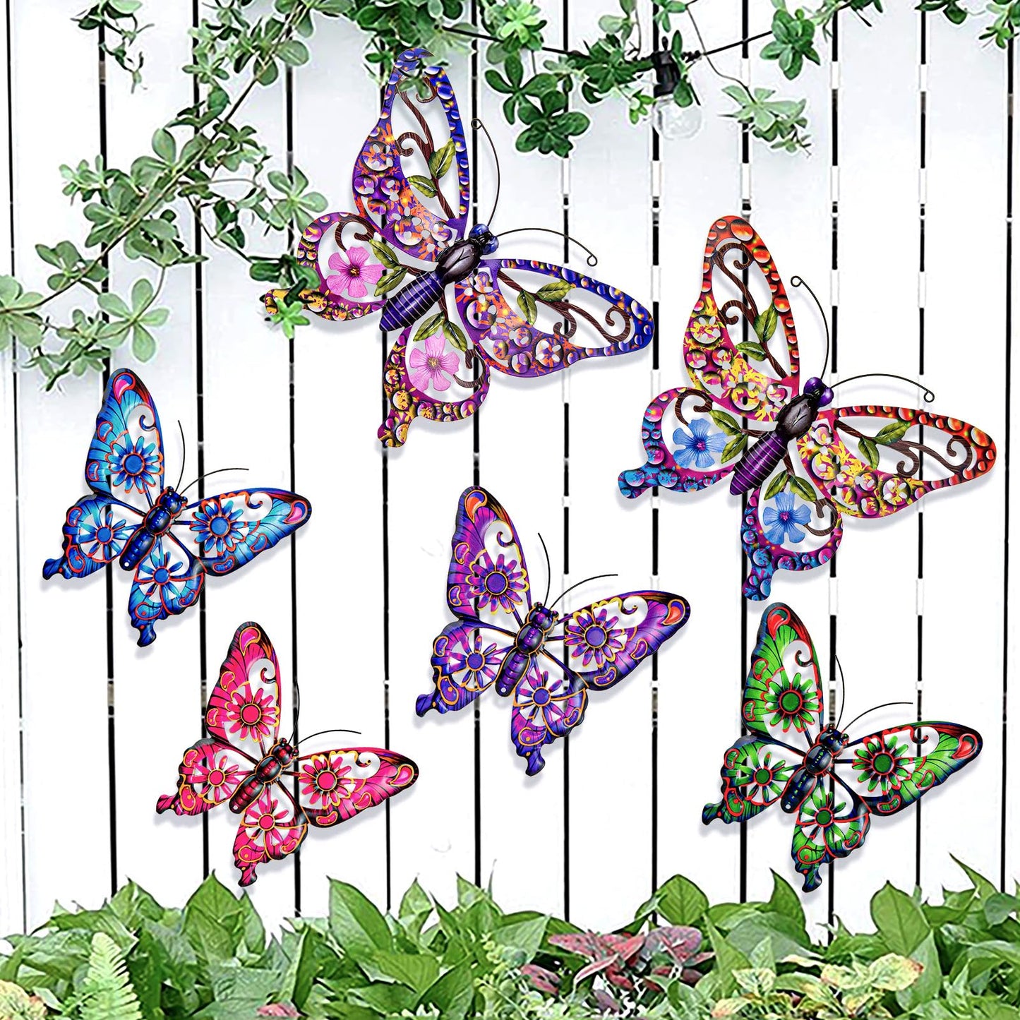 6Pcs Metal Butterfly Wall Decor, 14Inch/9Inch Outdoor Butterfly Wall Art for Fence Garden Yard Room Patio Balcony Decorations