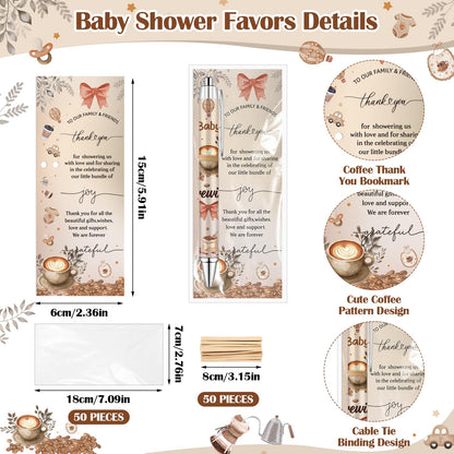 50 Set Coffee Babys Shower Favors for Guests A Baby Is Brewing Coffee Theme Ballpoint Pens Thank You Greeting Cards Baby Shower Gifts for Boy Girl Gender Reveal Party Guest Souvenirs Prizes
