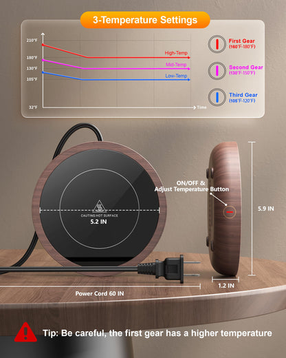 SWEETFULL Coffee Mug Warmer, 36W Electric Cup Warmer for Desk with 3-Temp Settings Advanced Temperature-Controlled Heating Coffee Gifts Accessories for Women Men Milk, Tea, Candle (Wood)