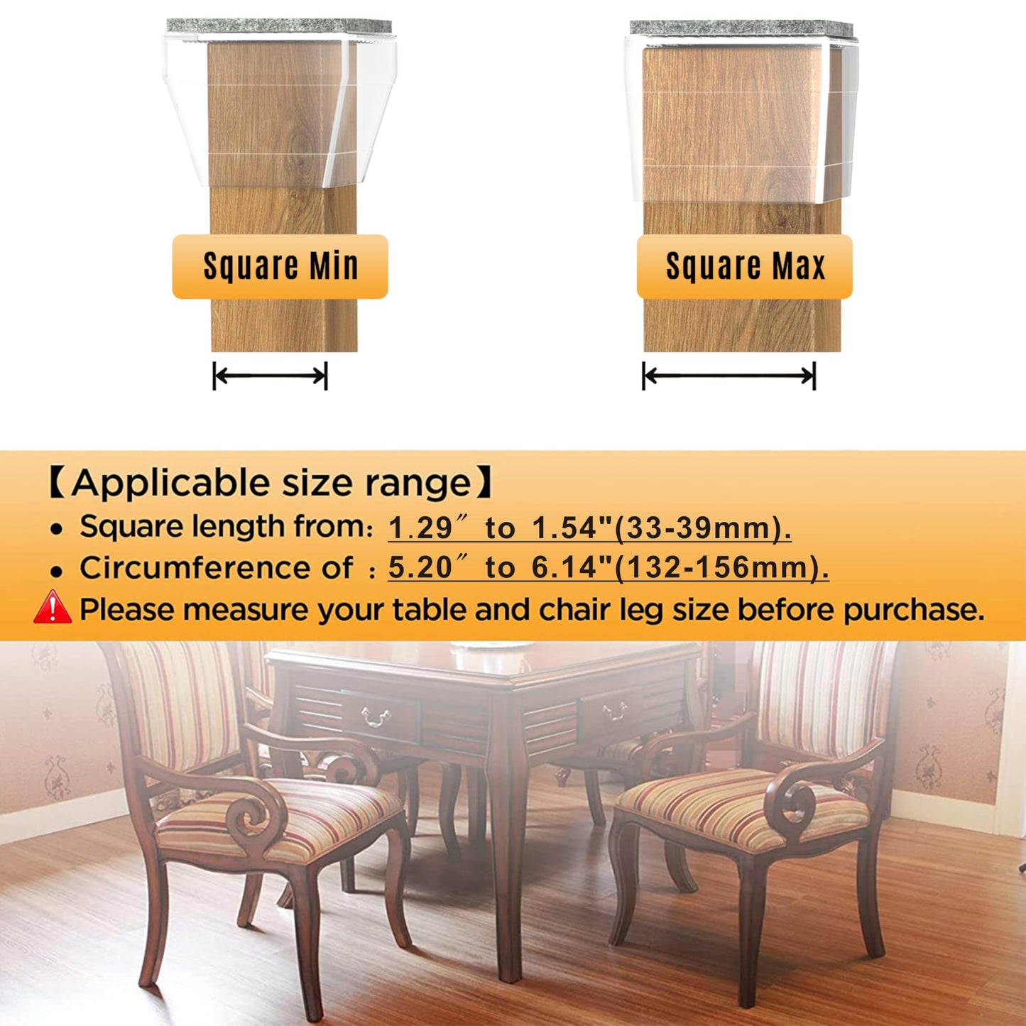 Clear Square Chair Leg Protectors Hardwood Floors, 16Pcs Silicone Furniture Legs Caps to Prevent Floor from Scratches and Reduce Noise, Easy to Move(1.5 Inch Transparent).