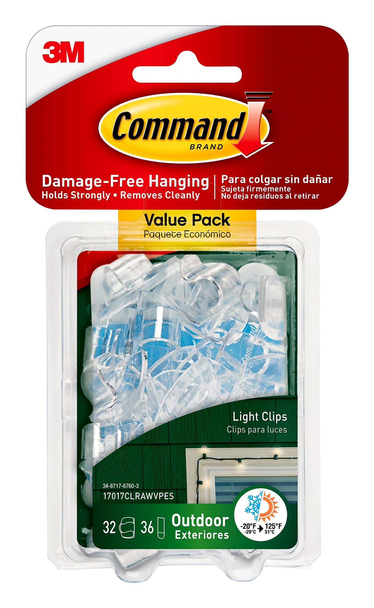 Command 17017CLRAWVPES Outdoor Light Clips, 32 Clips, 36 Strips