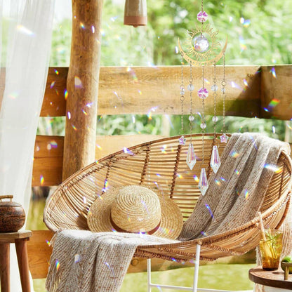 DEMIUKO Crystal Suncatcher, Suncatchers for Windows Hanging Sun and Moon SunCatchers with Crystals Rainbow Maker Outdoor Indoor Decor for Birthday Thanks Giving Christmas Home Garden (Sun and Moon)