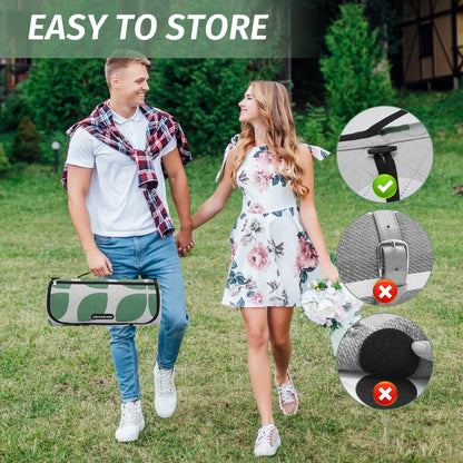 WICKERLAND Picnic Blankets Extra Large - Beach Blanket Waterproof Sandproof with Shoulder Strap, Machine Washable, Outdoor Blanket with Stakes for Grass Concert, Park, Lawn,Travel,Spring Summer.Green
