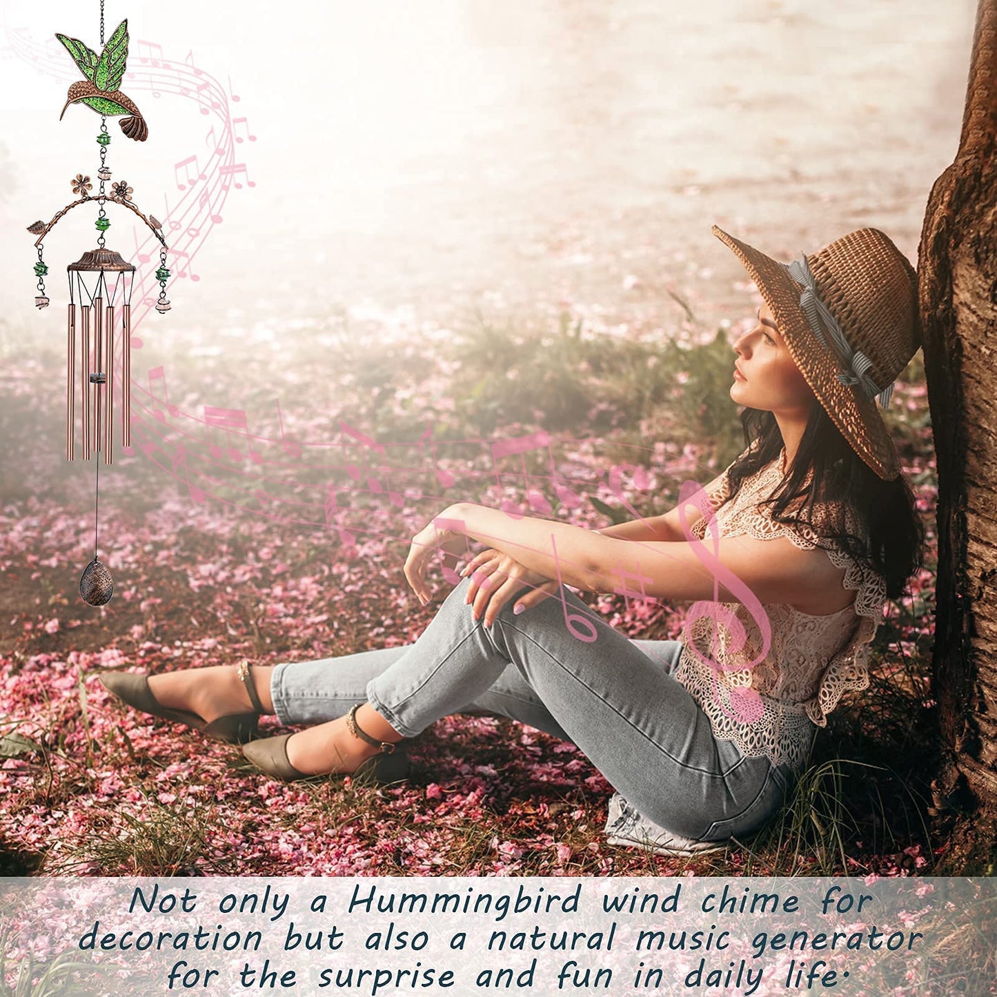 Wind Chimes - Green Hummingbird Wind Chimes for Outside Deep Tone 34 inches 5 Aluminum Tubes, Birthday, Mother's Day, Hummingbird Gifts for Mom, Grandma, Decorations for Home, Garden, Patio, Backyard