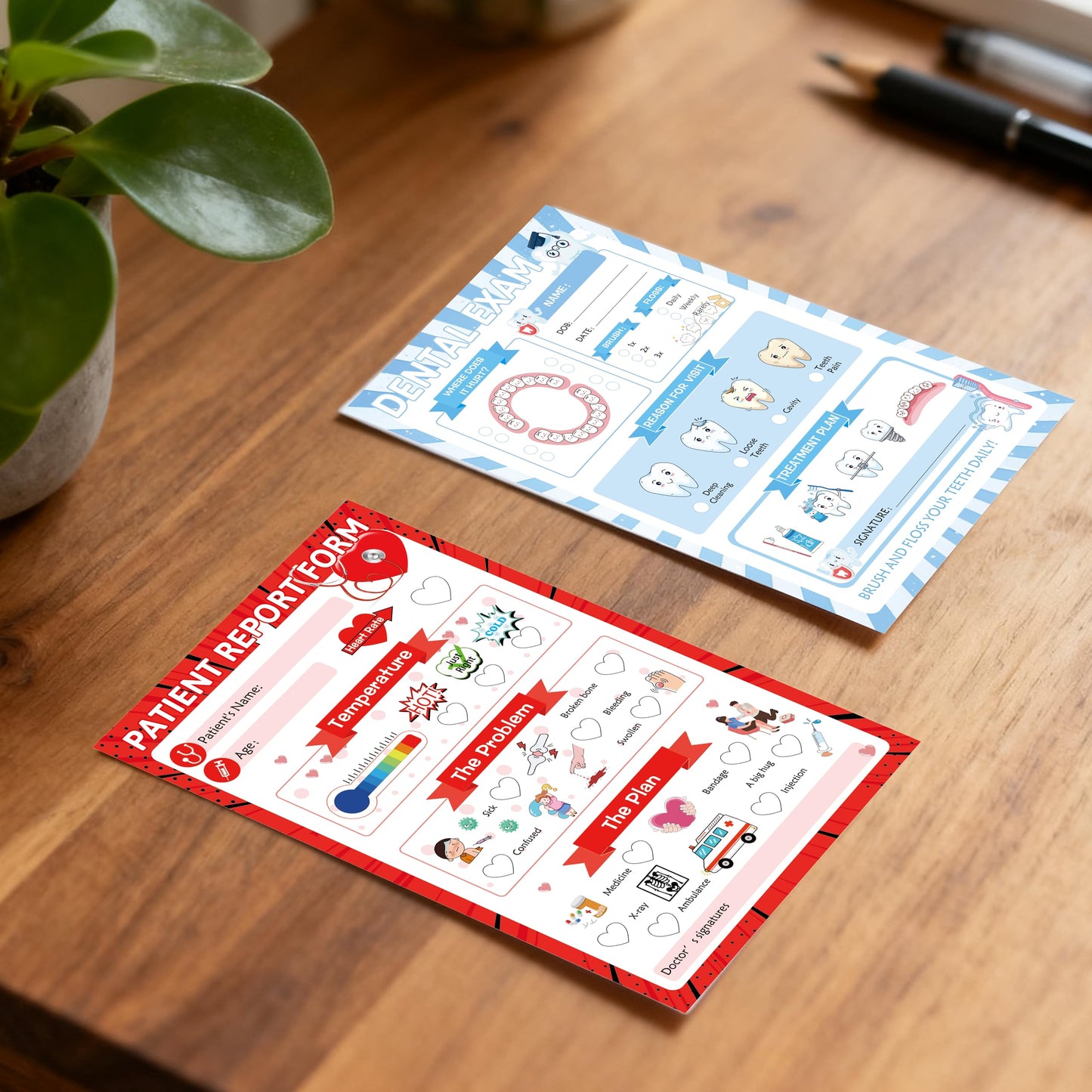 Pretend Play Notepads 6 Pack Playtime Pads Pretend Notebooks Imaginative Restaurant Doctor Police Vet Dentist Role Play Game Notepads for Boys & Girls