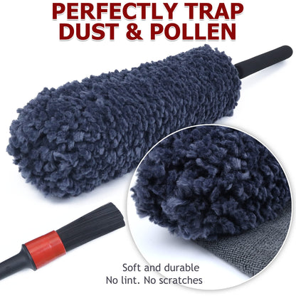 Car Duster Kit, Ultra Soft Microfiber Duster with Storage Bag, Unbreakable Handle, Lint & Scratch Free, Exterior or Interior Use, Pollen Remover, Best Car Accessories for Cleaning SUV Home
