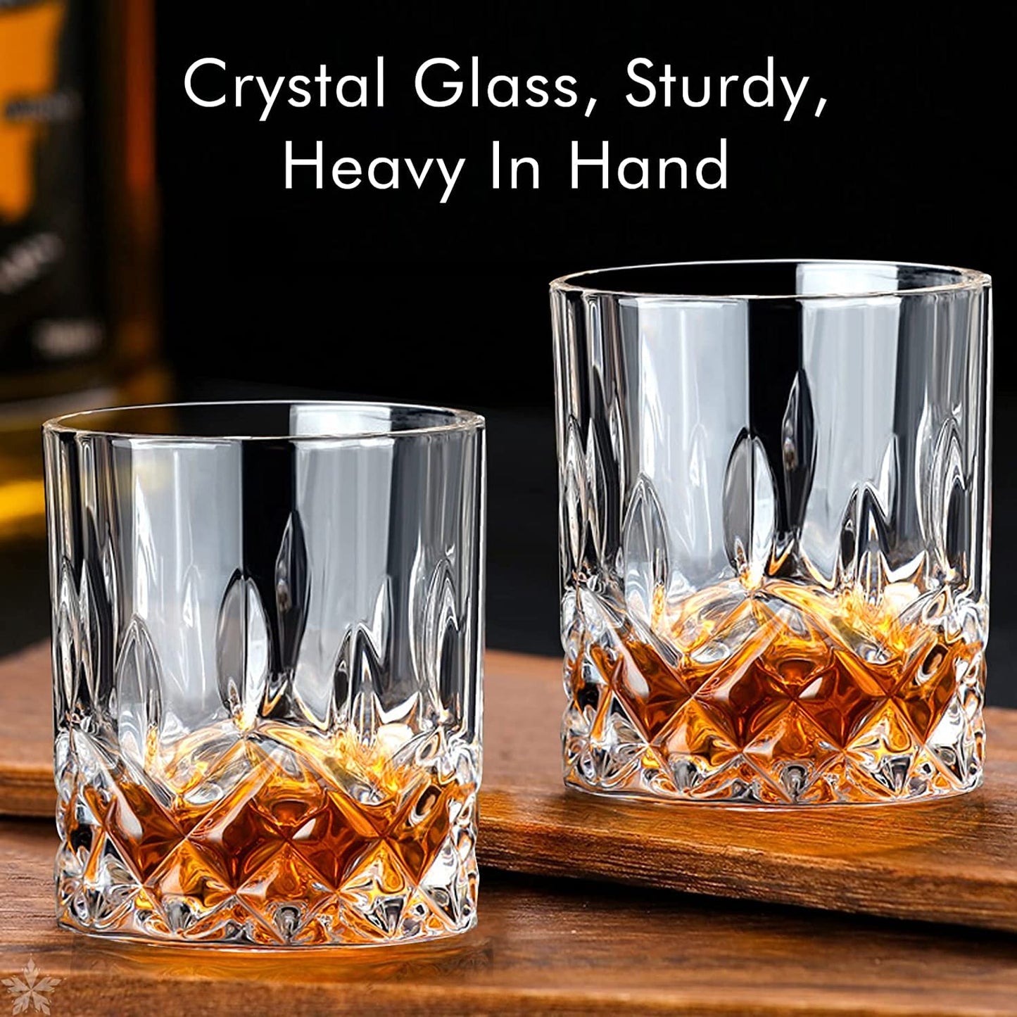 Whiskey Glasses Old Fashioned Glass Set of 6 Rocks Glasses 10oz Clear Whisky Glasses Lowball Glassware Drinking Tumblers Cups for Cognac Bourbon Cocktail Rum Brandy Bar Men