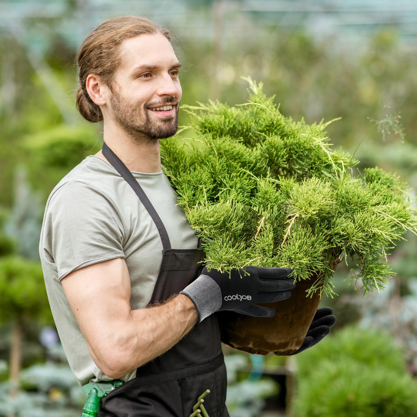 COOLJOB Gardening Gloves for Men, 6 Pairs Breathable Rubber Coated Garden Gloves, Work Gloves for Men, Men’s Large Size Fits Most, Black & Green (Half Dozen L)