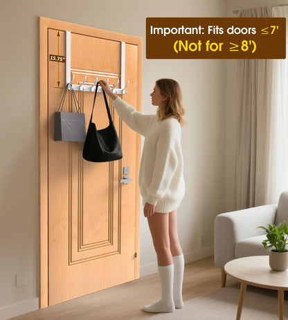 CHAUNCEY HOME Long Over The Door Hooks Hanger with 15.75" Arms for Easier Access by Shorter, Heavy Duty Door Hanger for Coat, F16C, Fits Standard 1 3/8'' Doors, Towel Racks for Bathroom, White