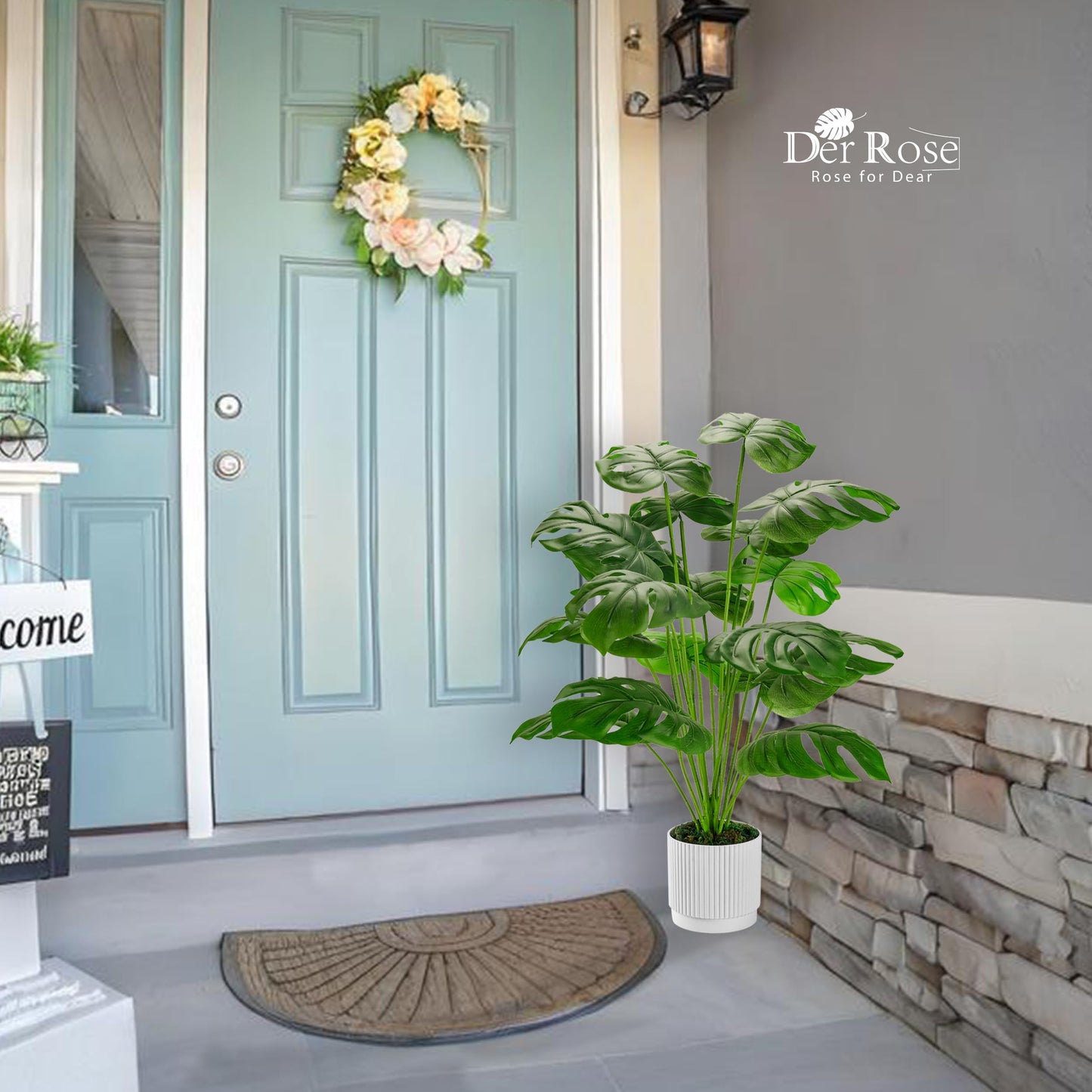 Der Rose 28" Fake Plants Large Artificial Monstera Faux Plants Tall for Outdoor Living Room Floor Front Porch Tree Decor Indoor