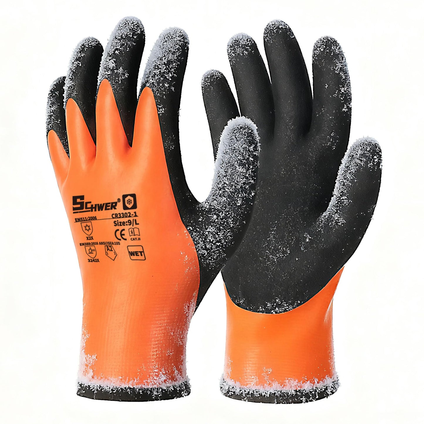 Schwer 2 Pairs FreezeGuard Winter Work Gloves, ANSI A2 Cut Resistant Freezer Gloves for Outdoor Cold Weather Keep Hands Warm, Waterproof Gloves for Shoveling Snow, Ice Fishing, L