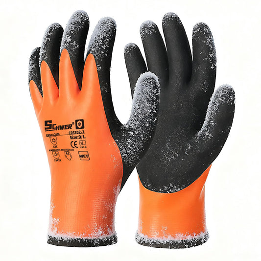 Schwer 2 Pairs FreezeGuard Winter Work Gloves, ANSI A2 Cut Resistant Freezer Gloves for Outdoor Cold Weather Keep Hands Warm, Waterproof Gloves for Shoveling Snow, Ice Fishing, L