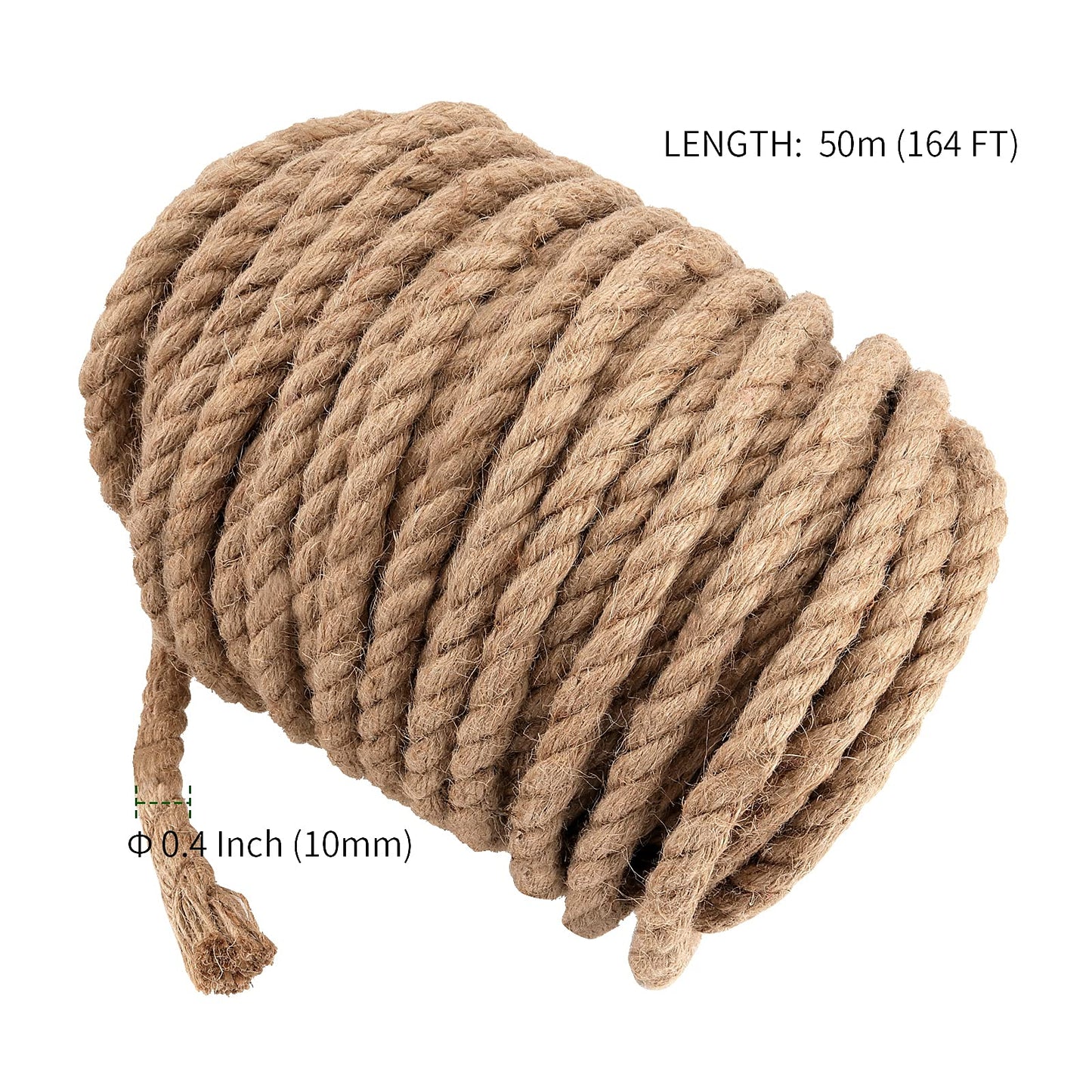 PINGEUI 10mm Jute Twine Rope 164 Feet Natural Heavy Duty String for DIY Crafts Gardening Bundling Cat Scratching Post Gift Wrapping Home Decor
