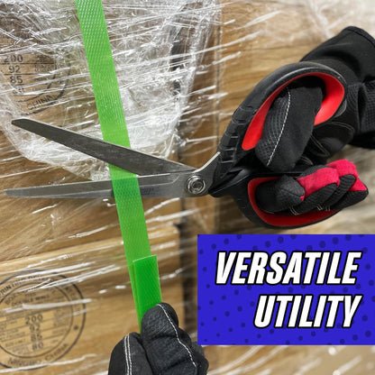 Rapid Edge Offset Scissors – 9.5" Stainless Steel Industrial Utility Scissors with Serrated Edge, Soft Grip Handles & Built-in Scoring Tip for Cardboard, Plastic & Crafts