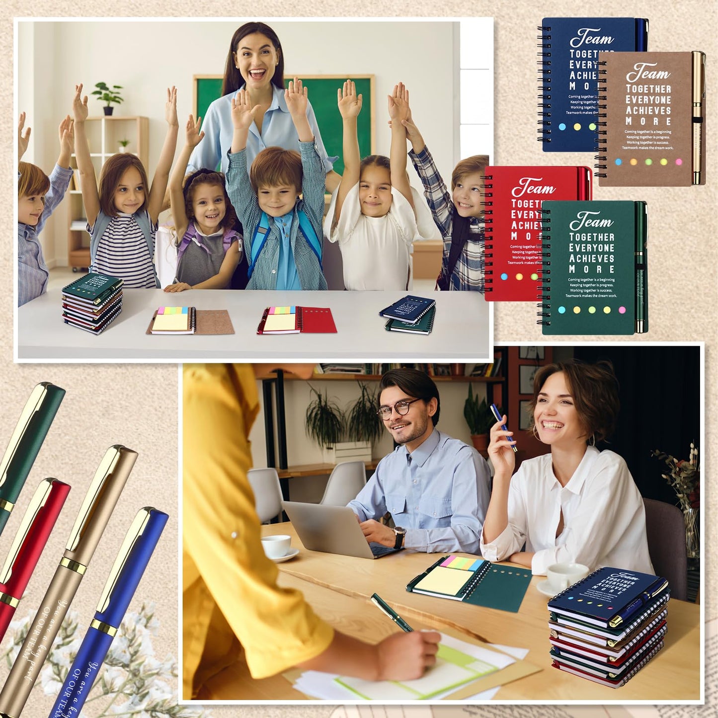8 Set Team Gifts Employee Appreciation Gift Bulk Inspirational Team Spiral Notebooks with Sticky Notes Motivational Ballpoint Pens Thank You Gifts for Coworker Staff Teacher Christmas School Office