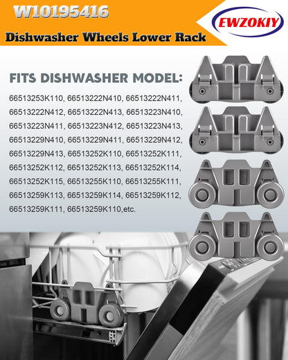 4 Pack W10195416 Dishwasher Wheels Lower Rack Replacement for KitchenAi-d Whirlpoo-l Mayta-g Kenmor-e Dishwasher Parts,Rust-Resistant Upgraded Design | Fits AP5983730 W10195420 PS11722152