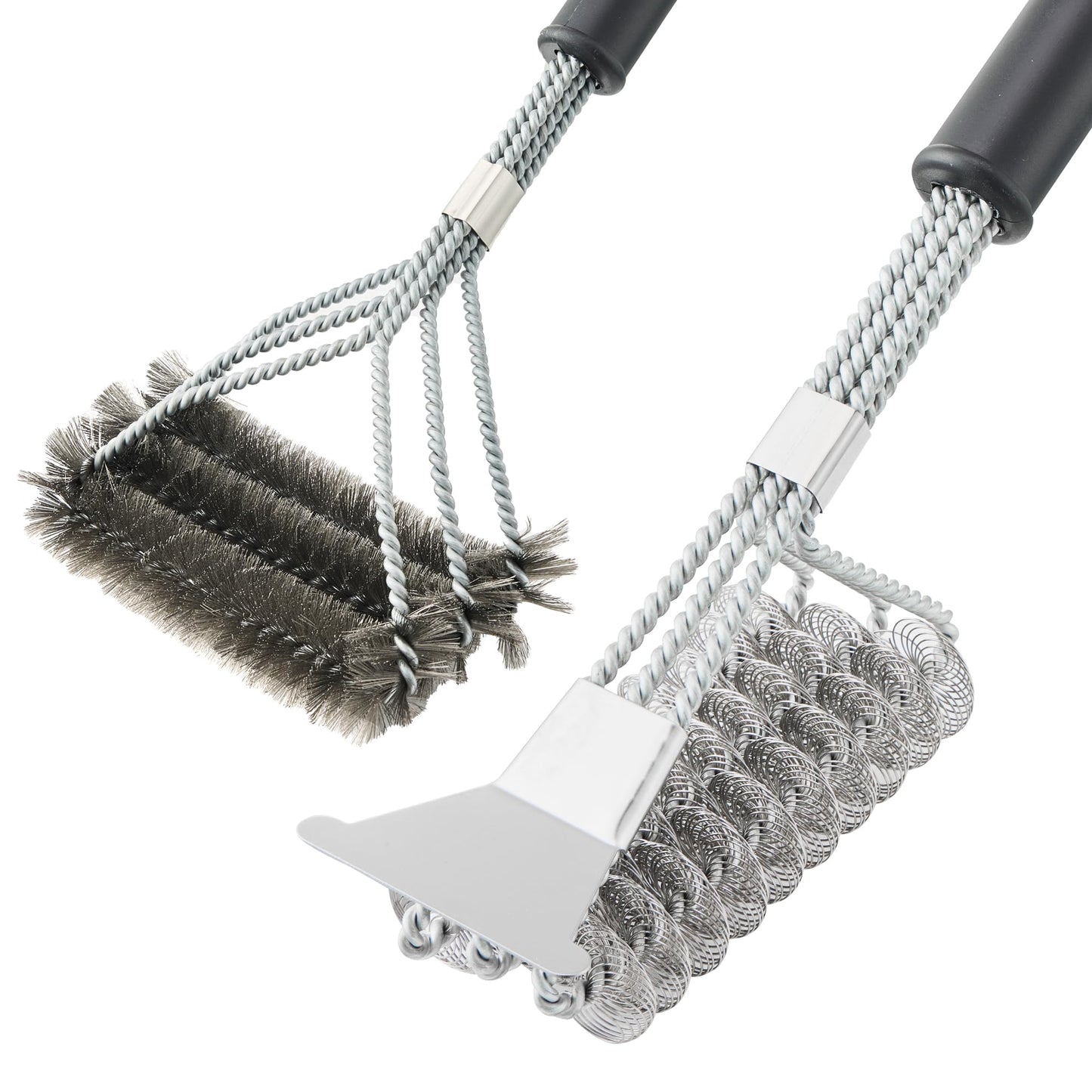BBQ Brush for Grill, Grill Brush with Scraper, Bristle Free BBQ Accessories for Gas, Charcoal, Smoker Grill - 2 Pack