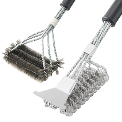 BBQ Brush for Grill, Grill Brush with Scraper, Bristle Free BBQ Accessories for Gas, Charcoal, Smoker Grill - 2 Pack