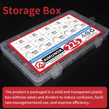 225-Pc Snap Ring Kit with Pliers - 15 Sizes (M3 to M25), 304 Stainless Steel - Essential for Canadian DIYers, Mechanics & Engineers