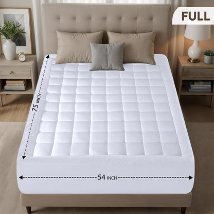 Utopia Bedding Full/Double Mattress Pad, Quilted Fitted Premium Mattress Protector, Deep Pocket Cover Stretches up to 16 Inches, Fluffy Pillow Topper (54x75 Inches, White)