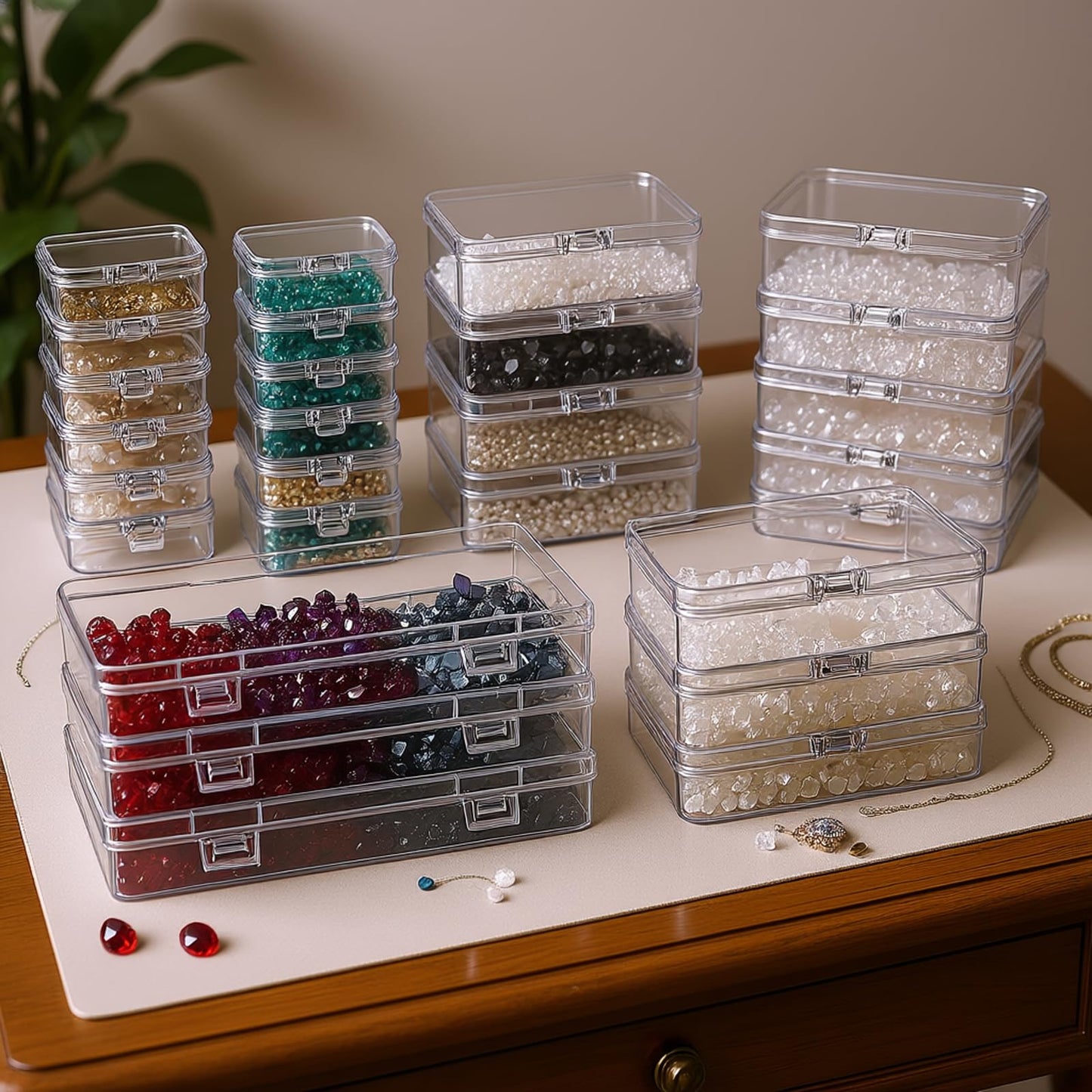 24 Pieces Mixed Sizes Rectangular Empty Mini Clear Plastic Organizer Storage Box Containers with Hinged Lids for Small Items and Other Craft Projects