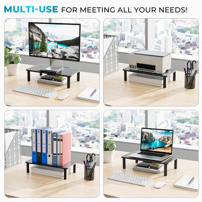 BONTEC 2 Pack Monitor Stand Riser, 3 Height Adjustable Monitor Stand for Desk, Computer Monitor Riser Stand with Mesh Platform for Laptop, Computer, iMac, PC (Black, 2 Pack Normal)