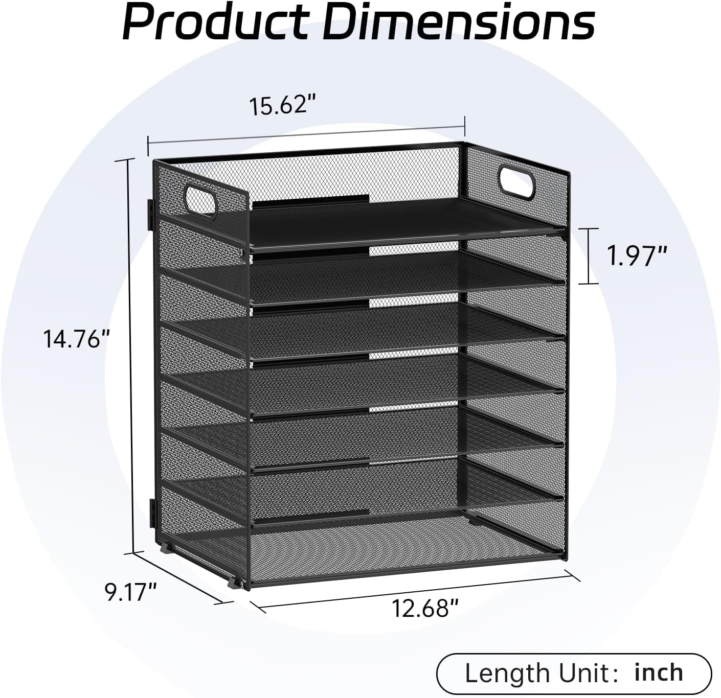 Reeplan 7-Tier Paper Organizer for Desk, Mesh Desk File Organizer with Handle, Paper Letter Tray File Sorter for Office Home School (Black)