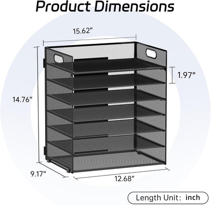 Reeplan 7-Tier Paper Organizer for Desk, Mesh Desk File Organizer with Handle, Paper Letter Tray File Sorter for Office Home School (Black)