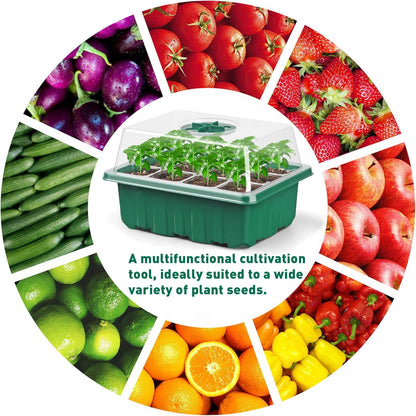 Seed Trays, 10 Pack Plant Seed Starter Tray with Humidity Domes, 120 Cells Total + Planting Tools & Labels, Reusable Indoor Seedling Germination Kit