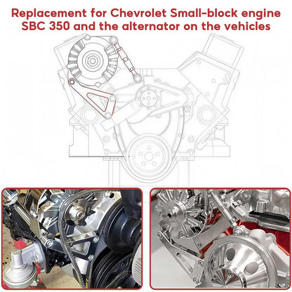 SBC Alternator Bracket, Long Water Pump Lwp Aluminum Alternator Bracket Kit Polished for Chevy SBC 350 Small Block Engine