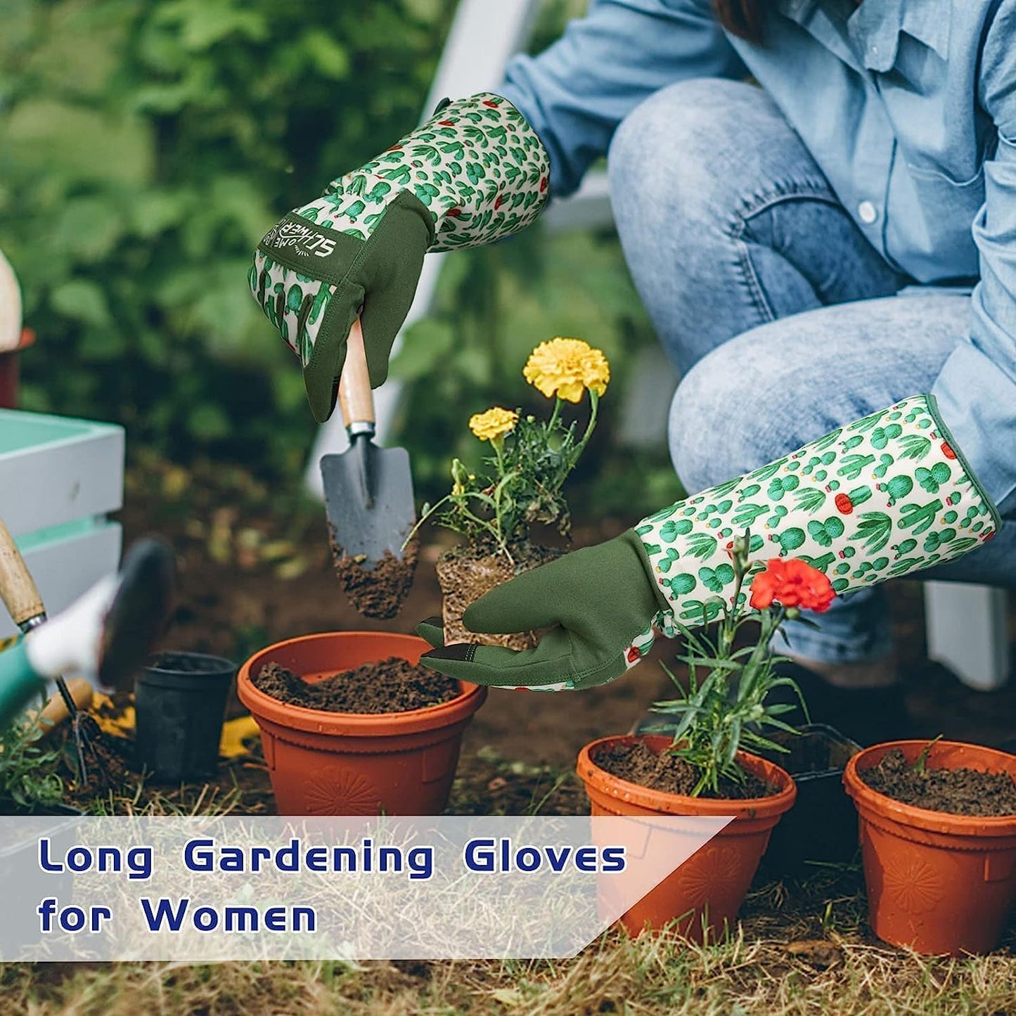 Schwer Gardening Gloves for Women, Rose Pruning Gloves with Forearm Protection, Breathable and Comfortable Long Garden Glove with Touch Screen for Yard & Outdoor Work (Large 1 Pair)