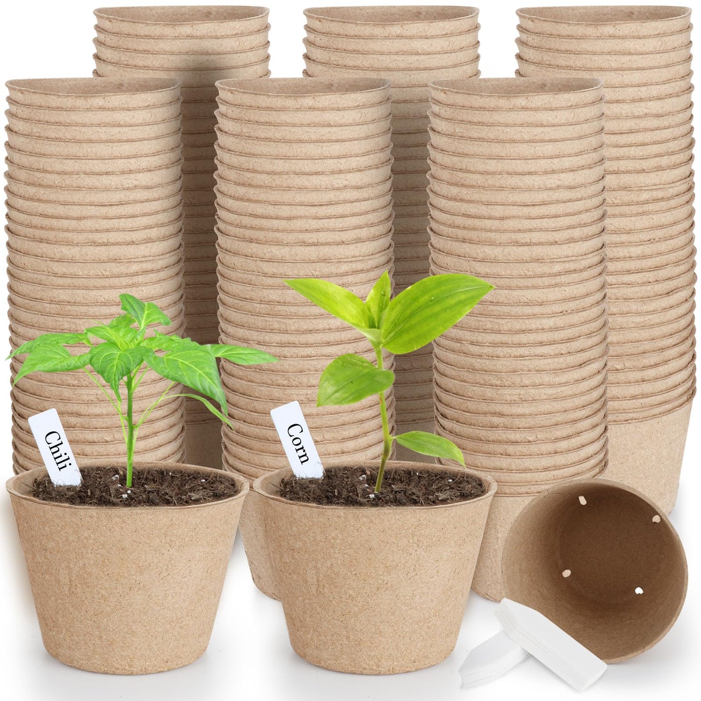 10cm Peat Pots, 130 Pcs Seed Starting Pot with Drainage Holes, Round Seedling Nursery Box, Small Seed Starting Starter Tray Bulk, Garden Germination Container with Bonus 130 Plant Labels