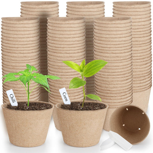 10cm Peat Pots, 130 Pcs Seed Starting Pot with Drainage Holes, Round Seedling Nursery Box, Small Seed Starting Starter Tray Bulk, Garden Germination Container with Bonus 130 Plant Labels