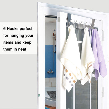 WEBI Over The Door Hook:Over The Door Towel Rack,Door Coat Hanger Towel Hanger Over Door Coat Rack 6 Hooks for Hanging Clothes,Hats,Bathroom,White