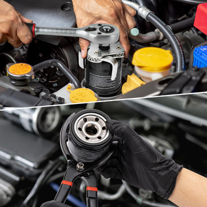 SHALL Oil Filter Removal Set, Universal 3-Jaw Oil Filter Wrench, 12 Inch Adjustable Metal Oil Filter Plier, 1/2"(F)×3/8"(M) Adapter & PVC Gloves Included, for Cars, Motorcycles