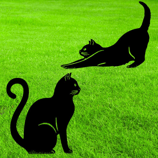 2Pcs Metal Garden Statues HADEEONG Decorative Garden Stakes Black Ornaments Cat Dog Lover Gifts for Lawn Ornaments Yard Patio Outdoor Decorations (Black Cats)