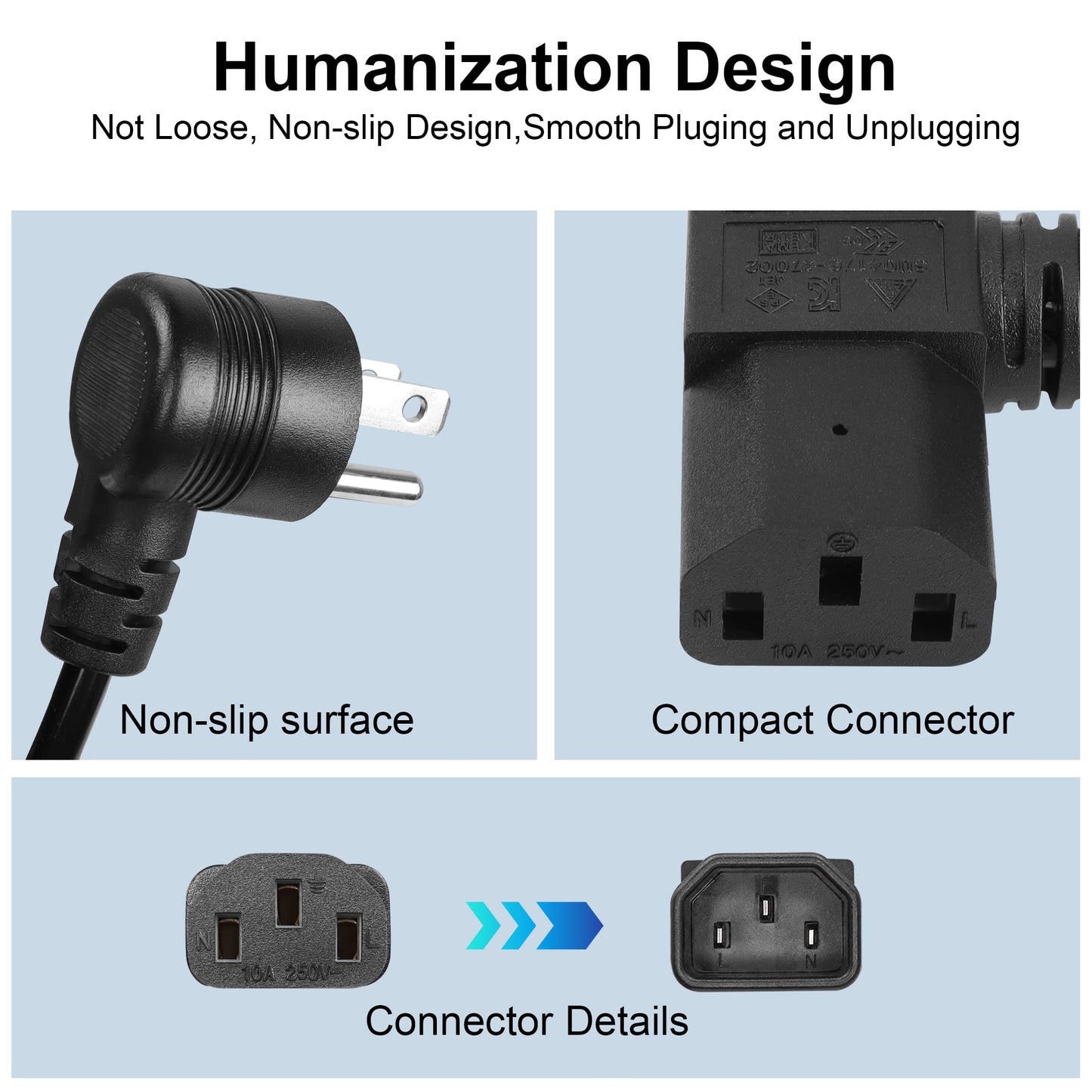 3 Prong Coiled Spiral Power Cord YACSEJAO 18AWG Coiled Spiral NEMA 5-15P Up Angle to C13 AC Power Cable for Computer Plasma TV Printer Monitor (5-15P Up Angle to C13 Left Angle)