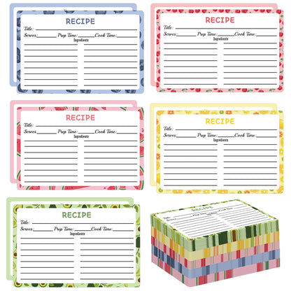 Recipe Cards 100 pcs Double Sided Fruit Blank Recipe Cards 4x6 Inch Recipe Binder Index Cards for Restaurants, Cafes, Diners Cooking Kitchen Organization