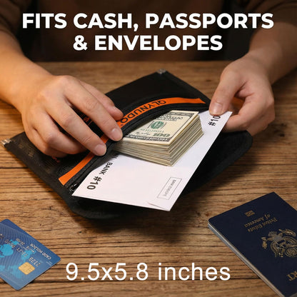 Small Fireproof Bag for Cash and Documents (9.5 x 5.8"), 4200°F Upgraded Fireproof Money Bag Set for Valuables (2-Pack) with Waterproof Zipper & Lining