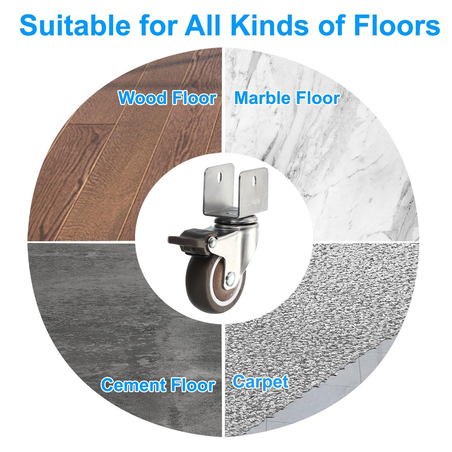 PATIKIL 2" Swivel Caster Wheels with 1" U Bracket, 4 Pack 360° Rotation Swivel Wheel with Brake Total Load 165lbs Locking Caster for Cabinet Furniture Table Replacement