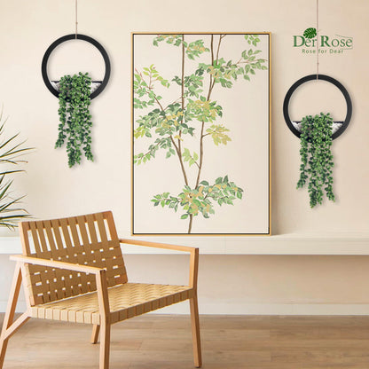 Der Rose 2Pcs Fake Hanging Plants Artificial Succulents Faux Hanging Plants in Black Pots for Bathroom Home Boho Kitchen Office Wall Decor Living Room Indoor