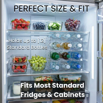 Water Bottle Organizer for Fridge –Versatile Stackable Water Bottle Holder & Storage Rack for Pantry, Cabinet, Counter or Water Bottle Organizer for Kitchen & RV Includes Two Cleaning Towels