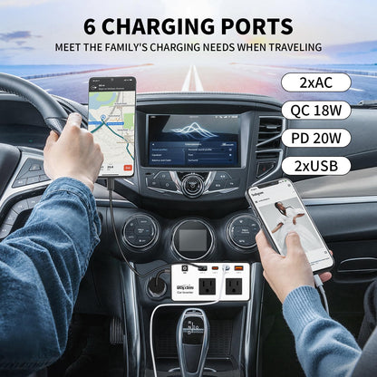 300W Car Power Inverter, DC 12V to 110V AC Car Outlet Adapter Plug, 24W Fast Charging USB-C&USB-A, Portable Charger Converter for Laptops, Phones