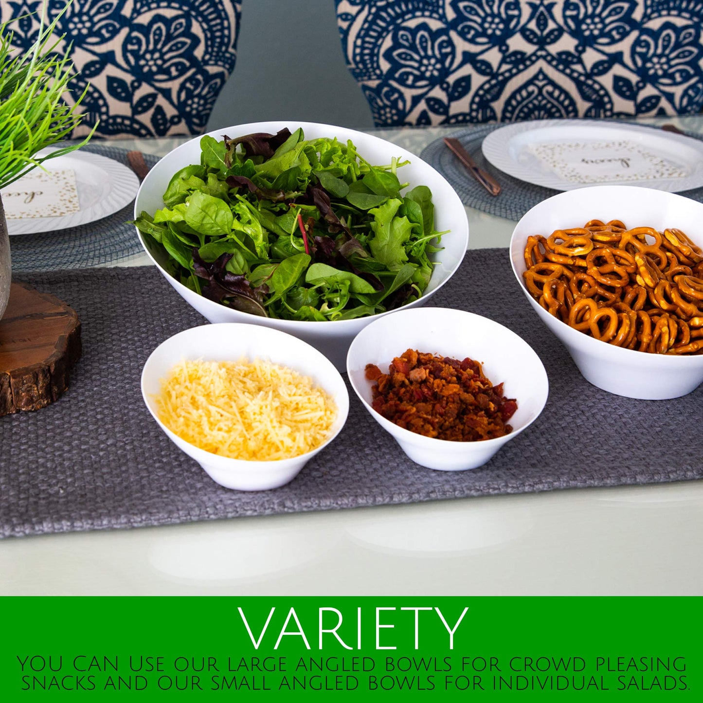 PLASTICPRO Disposable Angled Plastic Bowls Round Large Serving Bowl, Elegant for Party's, Snack, or Salad Bowl, Clear Pack of 4