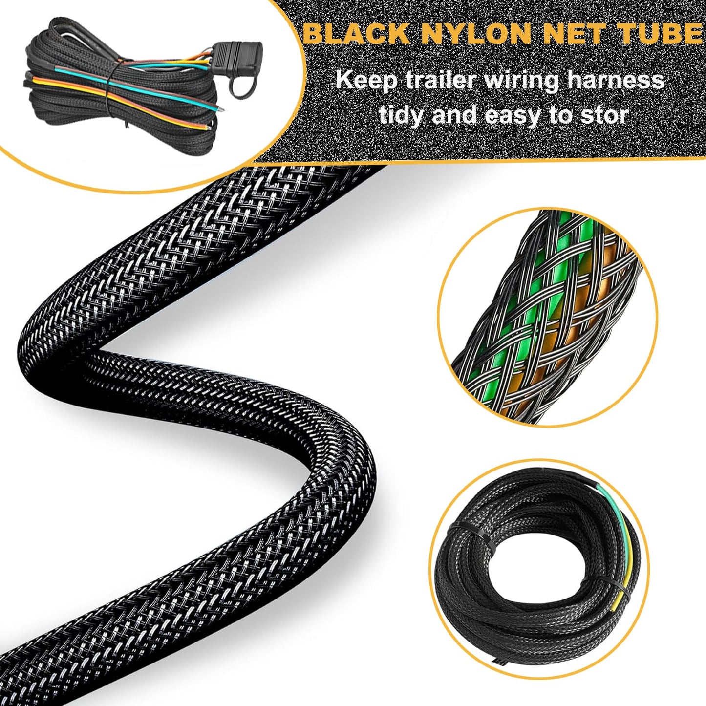 4 Pin 5 Wire Trailer Wiring Harness, 22FT Trailer Connector Light Kit 4 Pin,Boat Trailer Wiring Harness, for Connection Both-Side Taillights of Trailer Boat RV ATV w/Nylon Net Tube Protection